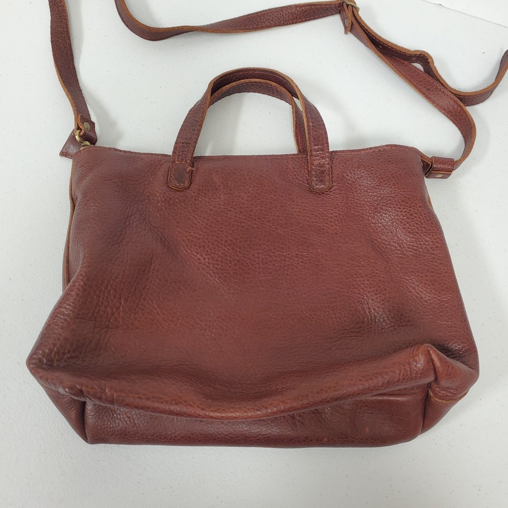 Portland Leather Goods Womens Leather Mini Crossbody Tote Brown Adjustable Zip - Picture 3 of 16